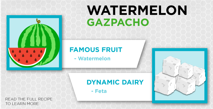 Watermelon packs almost 23 milligrams of vitamin C per serving, while feta is dairy, which is a grea