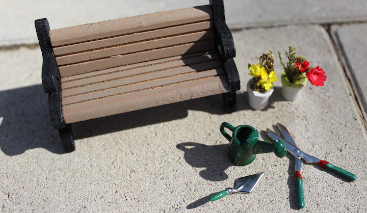 bench and tooth fairy garden tools