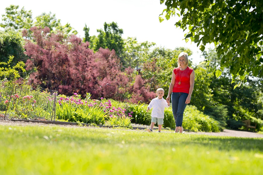 Mom walking with toddler