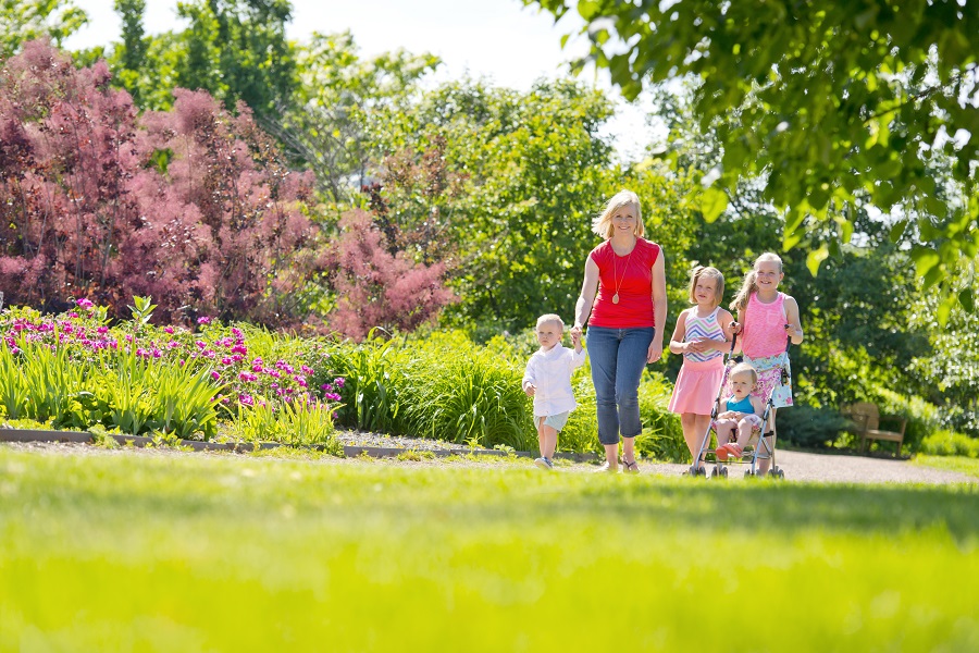 Mom walking her kids