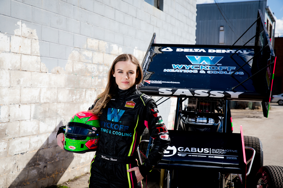 McKenna Haase with sprint race car