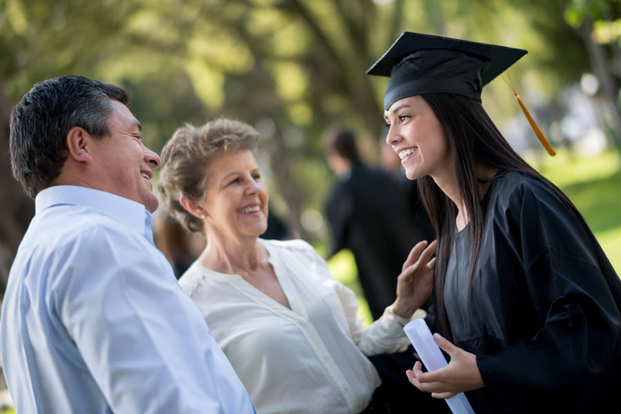 Woman graduating with family