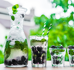 jar of water and glasses of water